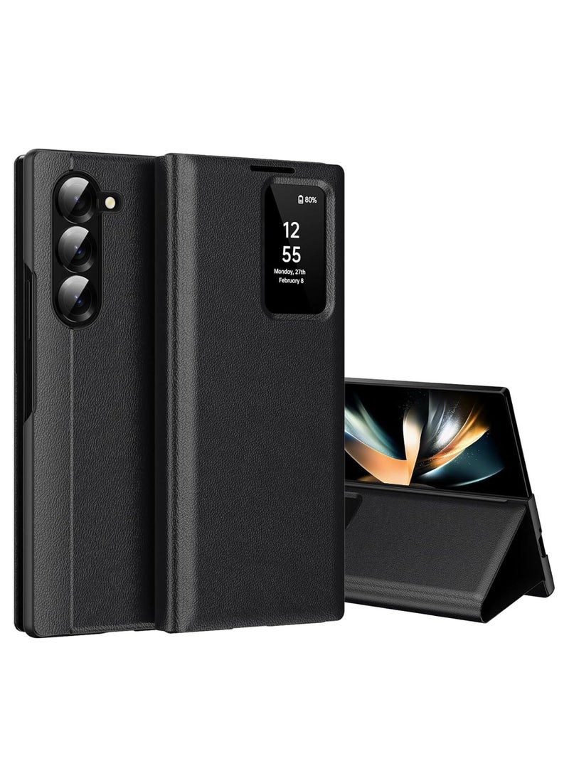 Adando for Samsung Galaxy Z Fold 7 Case, Smart View Window Flip Cover with Magnetic Closure, Built-in Card Slot & Shockproof Full Body Protection Slim Leather Phone Cover (Black) - Image 1